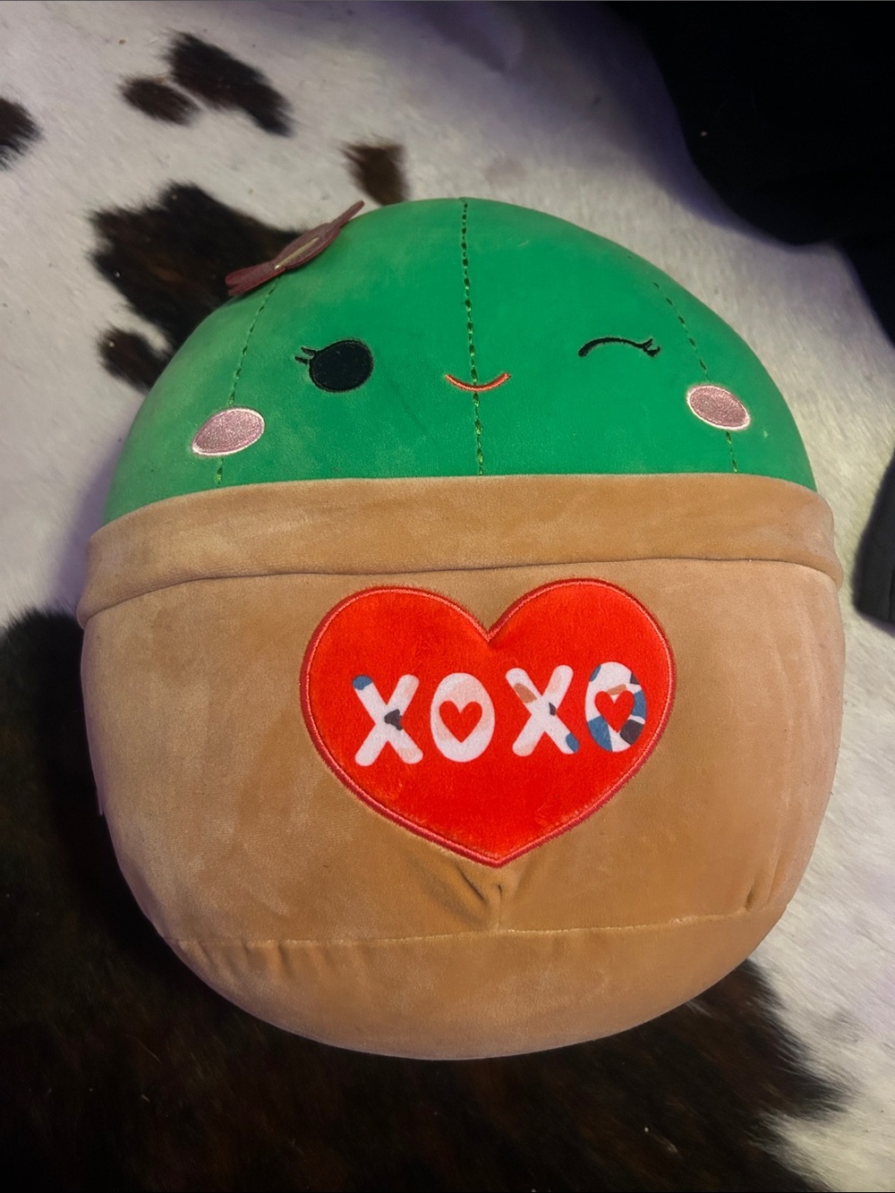 Green Cactus Plush Pillow with XOXO Heart Squish Mallow